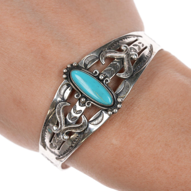 6 3/8" 1950's Bell Trading Post sterling and turquoise Fred Harvey Cuff Bracelet - Estate Fresh Austin