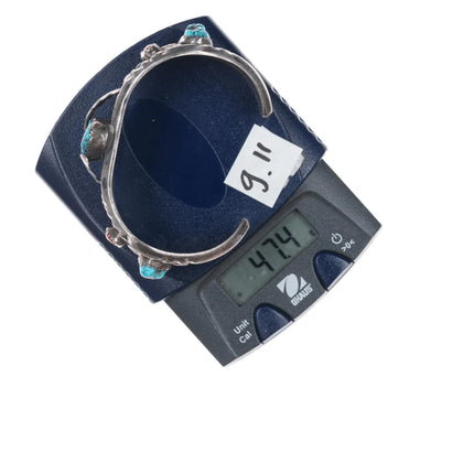 6.375" 1970's Native American sterling, turquoise, and coral cuff bracelet - Estate Fresh Austin