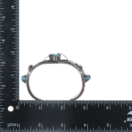 6.375" 1970's Native American sterling, turquoise, and coral cuff bracelet - Estate Fresh Austin