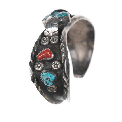 6.375" 1970's Native American sterling, turquoise, and coral cuff bracelet - Estate Fresh Austin