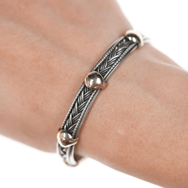 6.375" 1996 Ron Rizzo 14k/Sterling woven cuff bracelet - Estate Fresh Austin