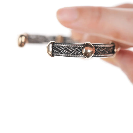 6.375" 1996 Ron Rizzo 14k/Sterling woven cuff bracelet - Estate Fresh Austin