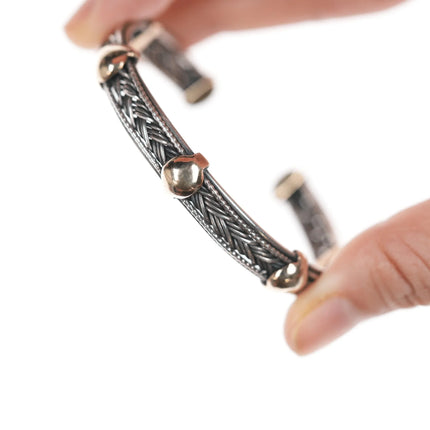 6.375" 1996 Ron Rizzo 14k/Sterling woven cuff bracelet - Estate Fresh Austin