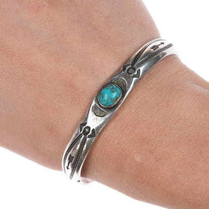 6 3/8" 20's - 30's Ingot Silver Navajo turquoise cuff bracelet - Estate Fresh Austin