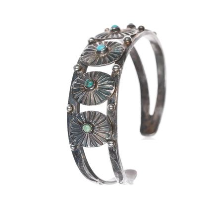 6.375" 20's-30's Navajo ingot silver conchos snake eye turquoise cuff bracelet - Estate Fresh Austin