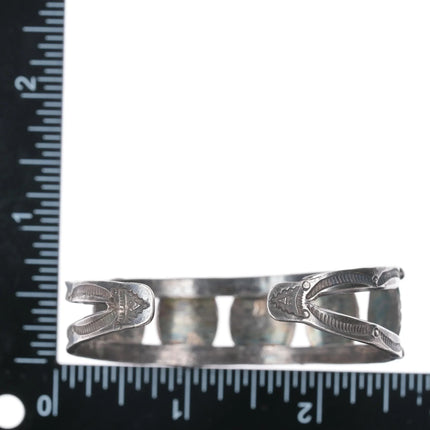 6.375" 20's-30's Navajo ingot silver conchos snake eye turquoise cuff bracelet - Estate Fresh Austin