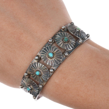 6.375" 20's-30's Navajo ingot silver conchos snake eye turquoise cuff bracelet - Estate Fresh Austin