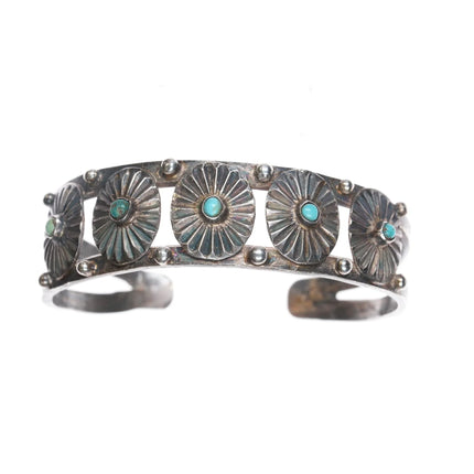 6.375" 20's-30's Navajo ingot silver conchos snake eye turquoise cuff bracelet - Estate Fresh Austin
