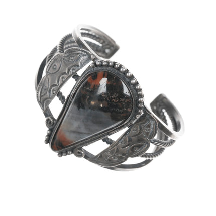 6.375" 30's-40's Native American Silver Agate twisted wire cuff bracelet - Estate Fresh Austin