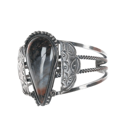 6.375" 30's-40's Native American Silver Agate twisted wire cuff bracelet - Estate Fresh Austin