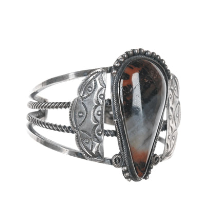 6.375" 30's-40's Native American Silver Agate twisted wire cuff bracelet - Estate Fresh Austin