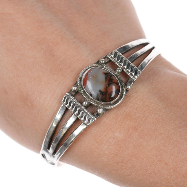 6.375" 30's-40's Native American silver and agate cuff bracelet - Estate Fresh Austin
