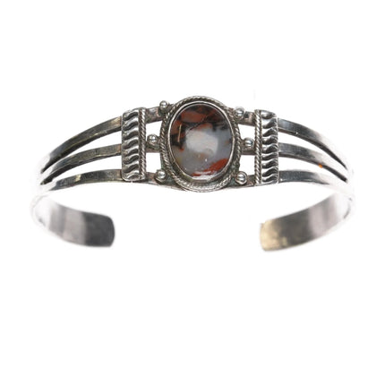 6.375" 30's-40's Native American silver and agate cuff bracelet - Estate Fresh Austin