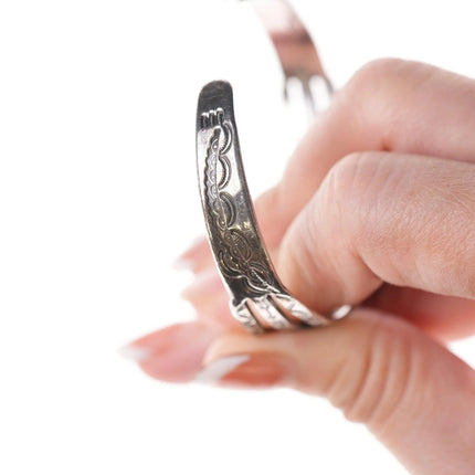 6.375" 30's-40's Navajo Hand Stamped silver and turquoise bracelet - Estate Fresh Austin