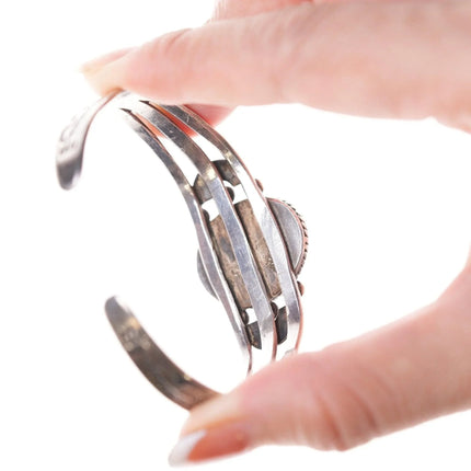 6.375" 30's-40's Navajo Hand Stamped silver and turquoise bracelet - Estate Fresh Austin