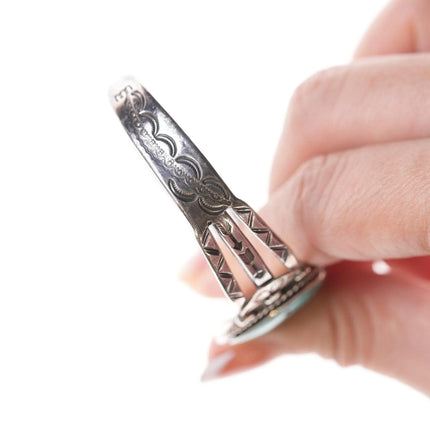 6.375" 30's-40's Navajo Hand Stamped silver and turquoise bracelet - Estate Fresh Austin