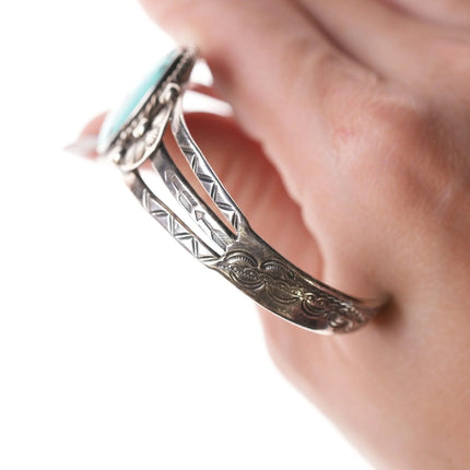 6.375" 30's-40's Navajo Hand Stamped silver and turquoise bracelet - Estate Fresh Austin