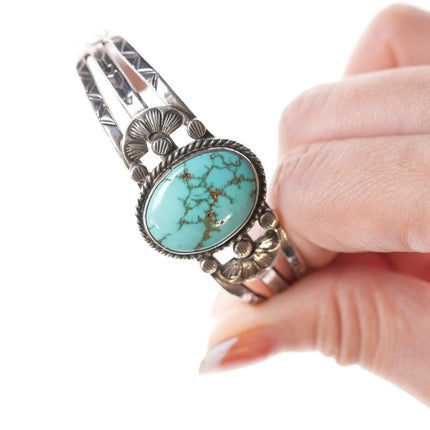 6.375" 30's-40's Navajo Hand Stamped silver and turquoise bracelet - Estate Fresh Austin