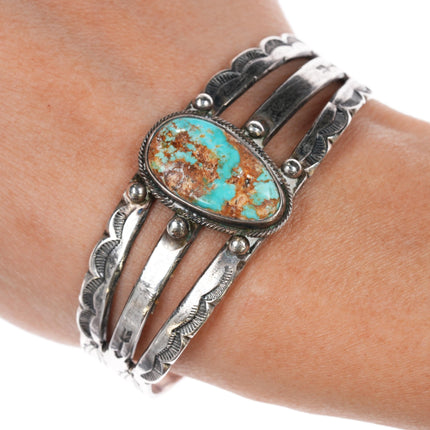 6 3/8" 30's - 40's Navajo silver and turquoise cuff bracelet - Estate Fresh Austin