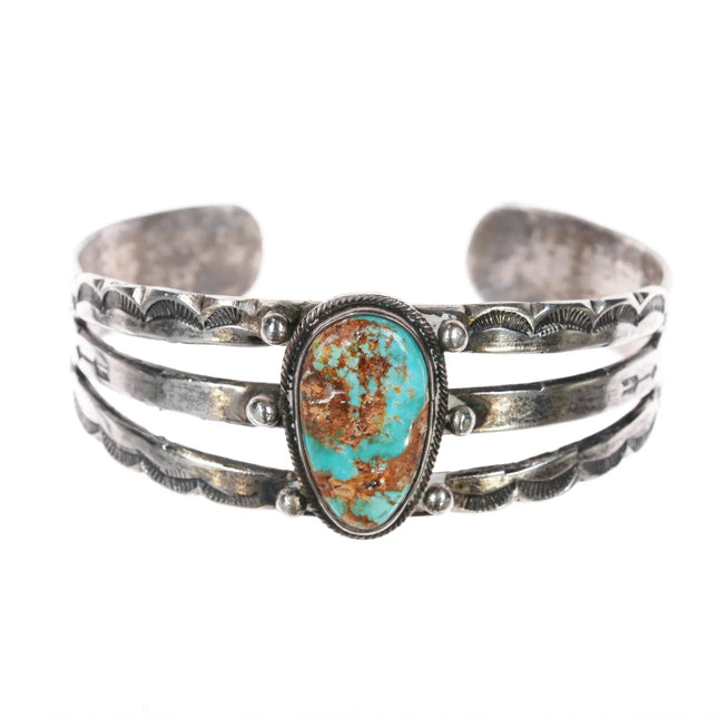 6.375" 30's-40's Navajo silver and turquoise cuff bracelet - Estate Fresh Austin