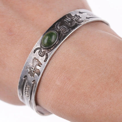 6.375" 30's-40's Navajo Stamped silver and turquoise bracelet - Estate Fresh Austin