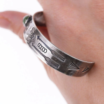 6.375" 30's-40's Navajo Stamped silver and turquoise bracelet - Estate Fresh Austin