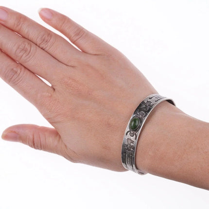 6.375" 30's-40's Navajo Stamped silver and turquoise bracelet - Estate Fresh Austin