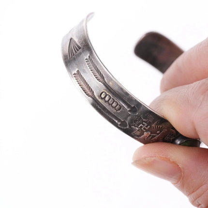 6.375" 30's-40's Navajo Stamped silver and turquoise bracelet - Estate Fresh Austin