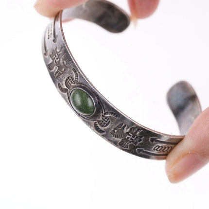 6.375" 30's-40's Navajo Stamped silver and turquoise bracelet - Estate Fresh Austin