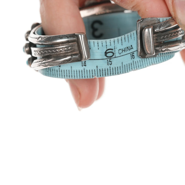 6.375" 30's-40's Navajo stamped silver turquoise cluster cuff bracelet - Estate Fresh Austin