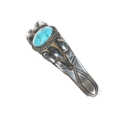 6.375" 30's-40's Navajo turquoise hand stamped silver cuff bracelet - Estate Fresh Austin