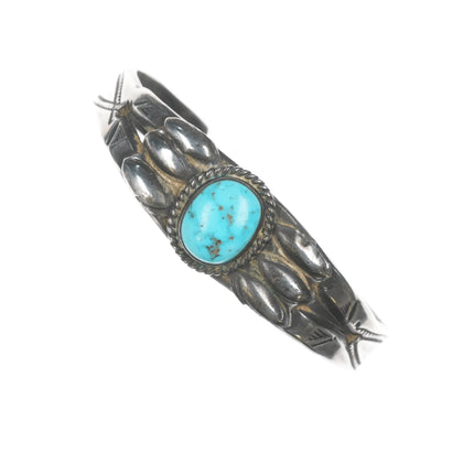 6.375" 30's-40's Navajo turquoise hand stamped silver cuff bracelet - Estate Fresh Austin