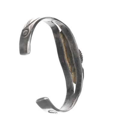 6.375" 30's-40's Navajo turquoise hand stamped silver cuff bracelet - Estate Fresh Austin