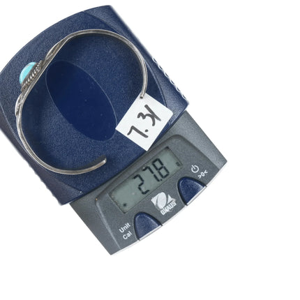 6.375" 30's-40's Navajo turquoise hand stamped silver cuff bracelet - Estate Fresh Austin