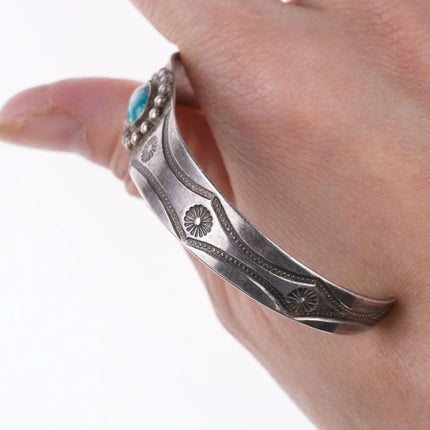 6.375" 30's Navajo Hand stamped silver and turquoise Fred Harvey era bracelet - Estate Fresh Austin