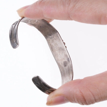 6.375" 30's Navajo Hand stamped silver and turquoise Fred Harvey era bracelet - Estate Fresh Austin