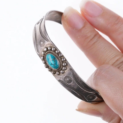 6.375" 30's Navajo Hand stamped silver and turquoise Fred Harvey era bracelet - Estate Fresh Austin