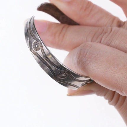 6.375" 30's Navajo Hand stamped silver and turquoise Fred Harvey era bracelet - Estate Fresh Austin