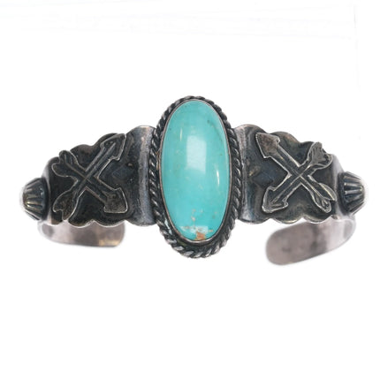 6.375" 40's-50's Fred Harvey Era sterling and turquoise arrows cuff bracelet - Estate Fresh Austin