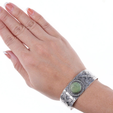 6.375" 40's-50's Fred Harvey style Sterling and turquoise bracelet - Estate Fresh Austin