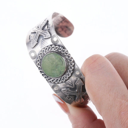 6.375" 40's-50's Fred Harvey style Sterling and turquoise bracelet - Estate Fresh Austin