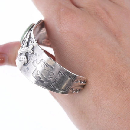 6.375" 40's-50's Fred Harvey style Sterling and turquoise bracelet - Estate Fresh Austin