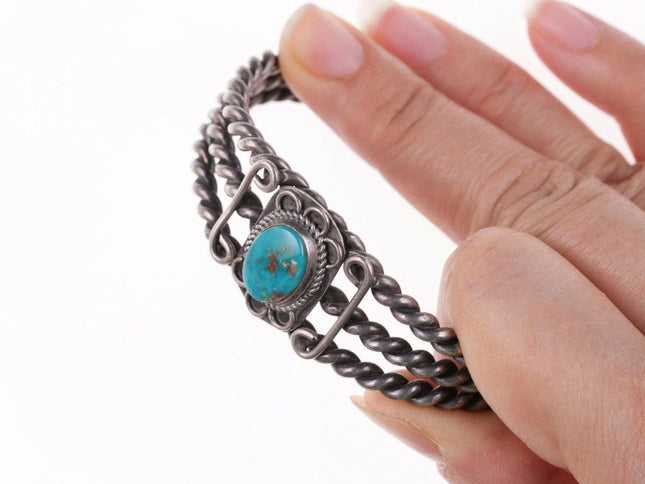 6.375" 40's-50's Navajo silver and turquoise cuff bracelet - Estate Fresh Austin