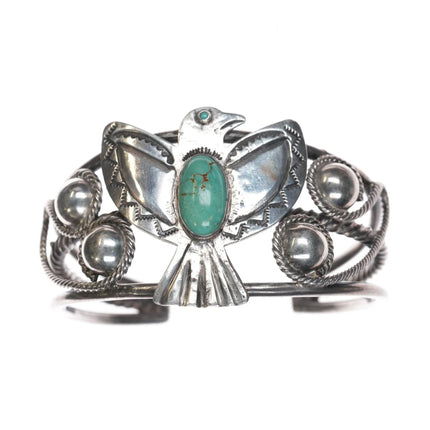 6.375" 40's-50's Navajo silver and turquoise thunderbird cuff bracelet - Estate Fresh Austin