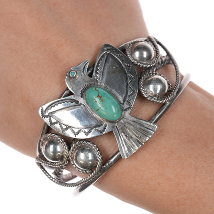 6.375" 40's-50's Navajo silver and turquoise thunderbird cuff bracelet - Estate Fresh Austin