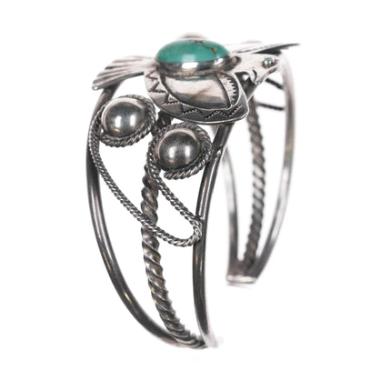 6.375" 40's-50's Navajo silver and turquoise thunderbird cuff bracelet - Estate Fresh Austin