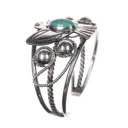 6.375" 40's-50's Navajo silver and turquoise thunderbird cuff bracelet - Estate Fresh Austin