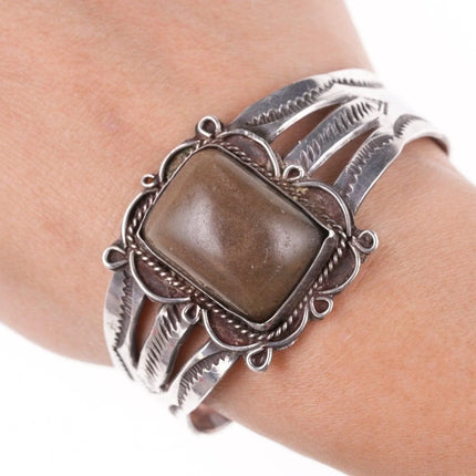 6.375" 40's-50's Navajo Stamped Silver bracelet with jasper - Estate Fresh Austin