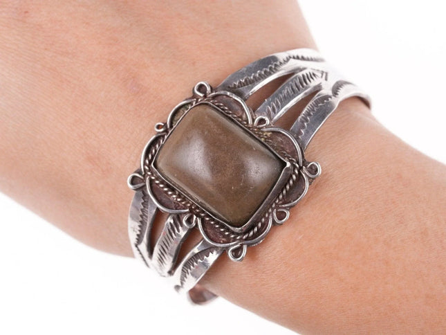 6.375" 40's-50's Navajo Stamped Silver bracelet with jasper - Estate Fresh Austin