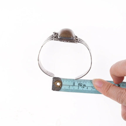 6.375" 40's-50's Navajo Stamped Silver bracelet with jasper - Estate Fresh Austin